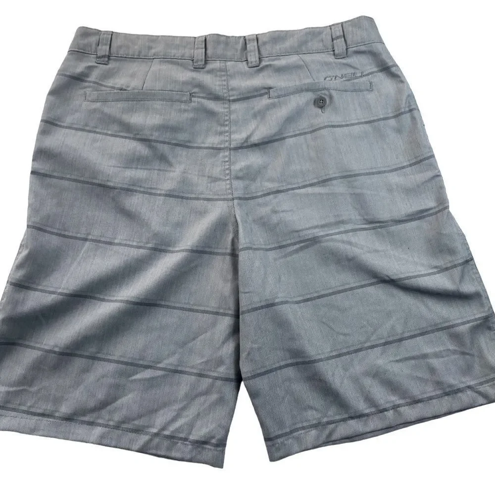 O'Neill Men’s Sz 36 Grey Stripe Flat Front Chino Bermuda Golf Casual Shorts